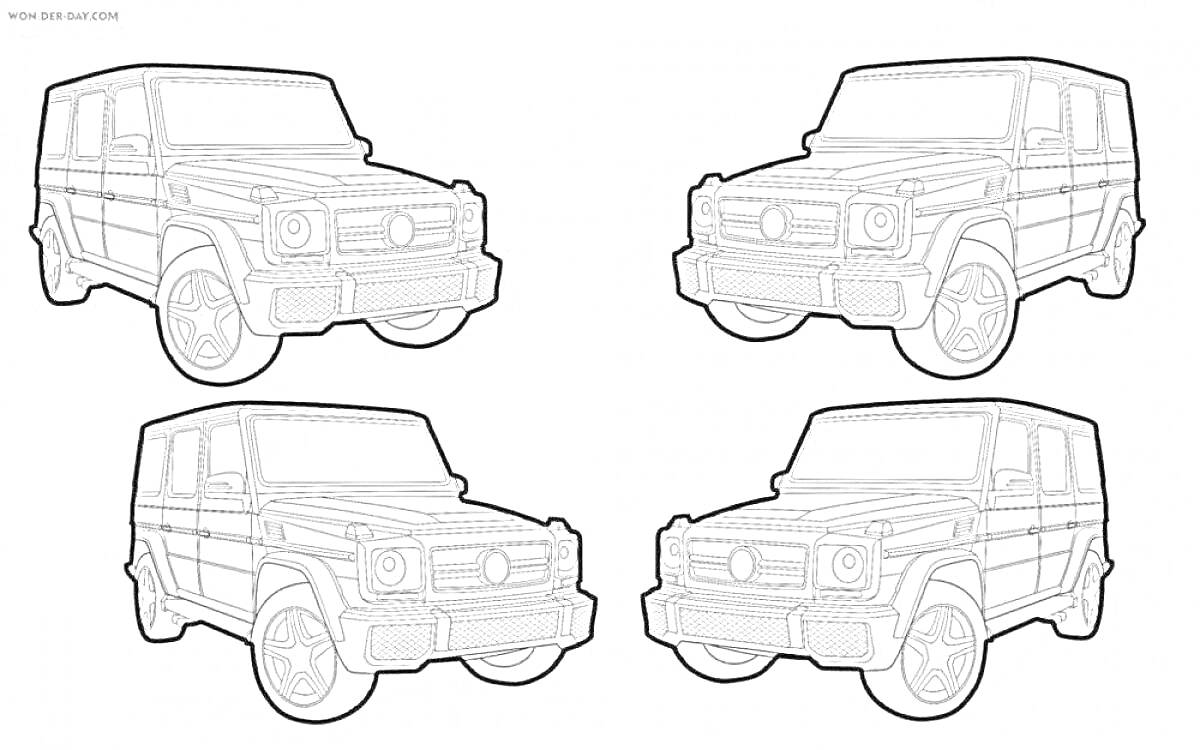 Раскраска Четыре внедорожника Гелик
