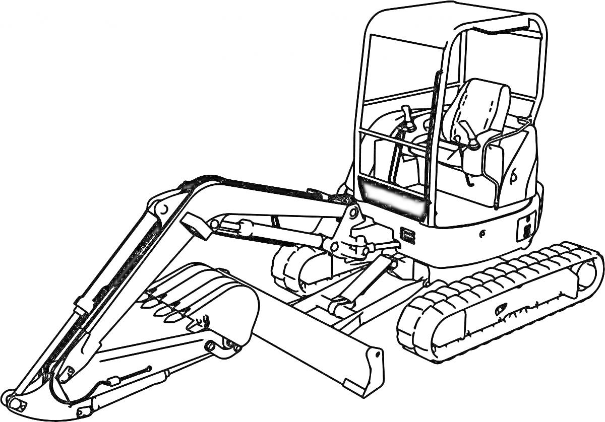 Раскраска Трактор-робот с ковшом и гусеницами в кабине