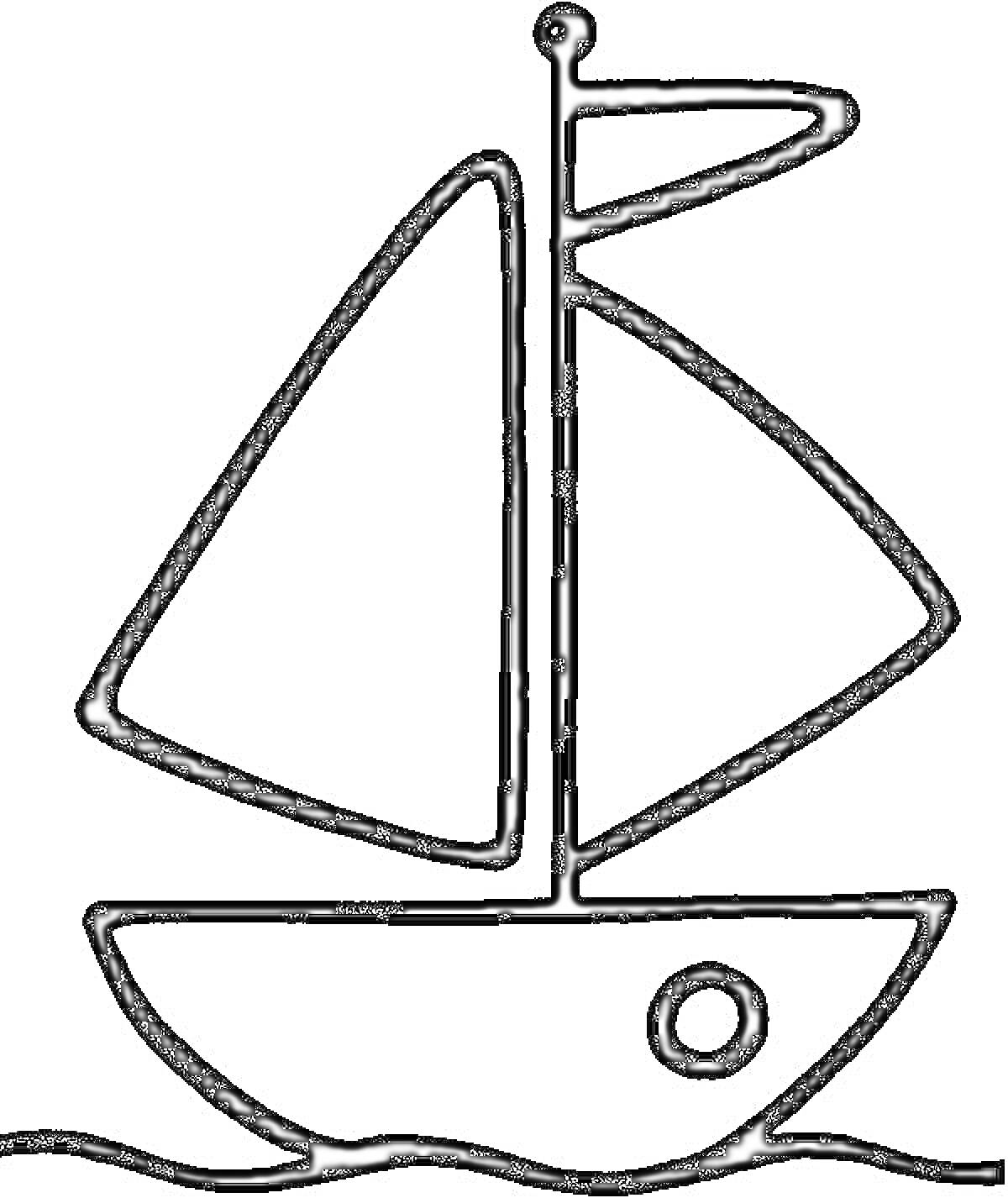 На раскраске изображено: Лодка, Флаг, Вода, 2-3 года, Для малышей, Детские, Парусники