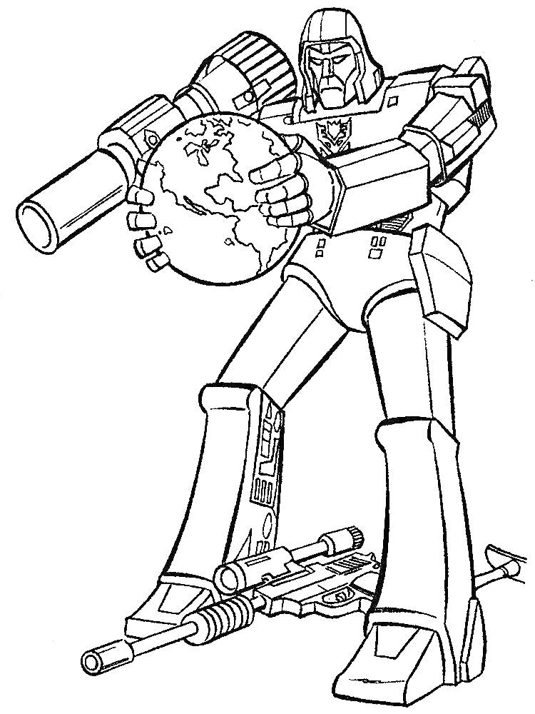 Раскраска Робот с глобусом и пушкой