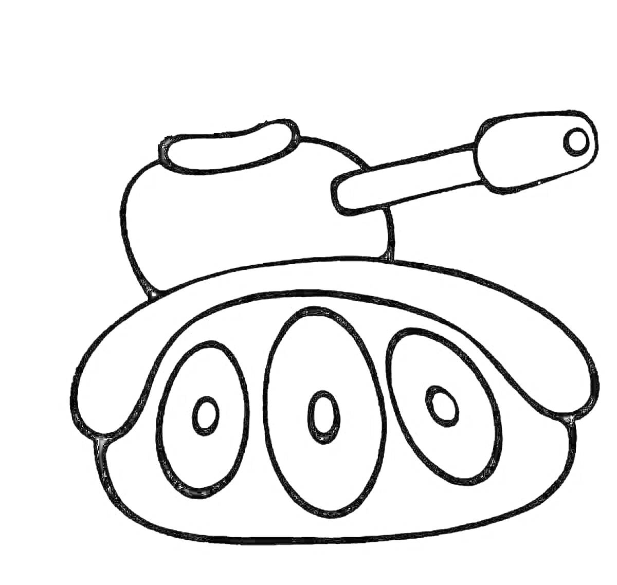 Раскраска Танковая раскраска для малышей с пушкой и тремя гусеницами