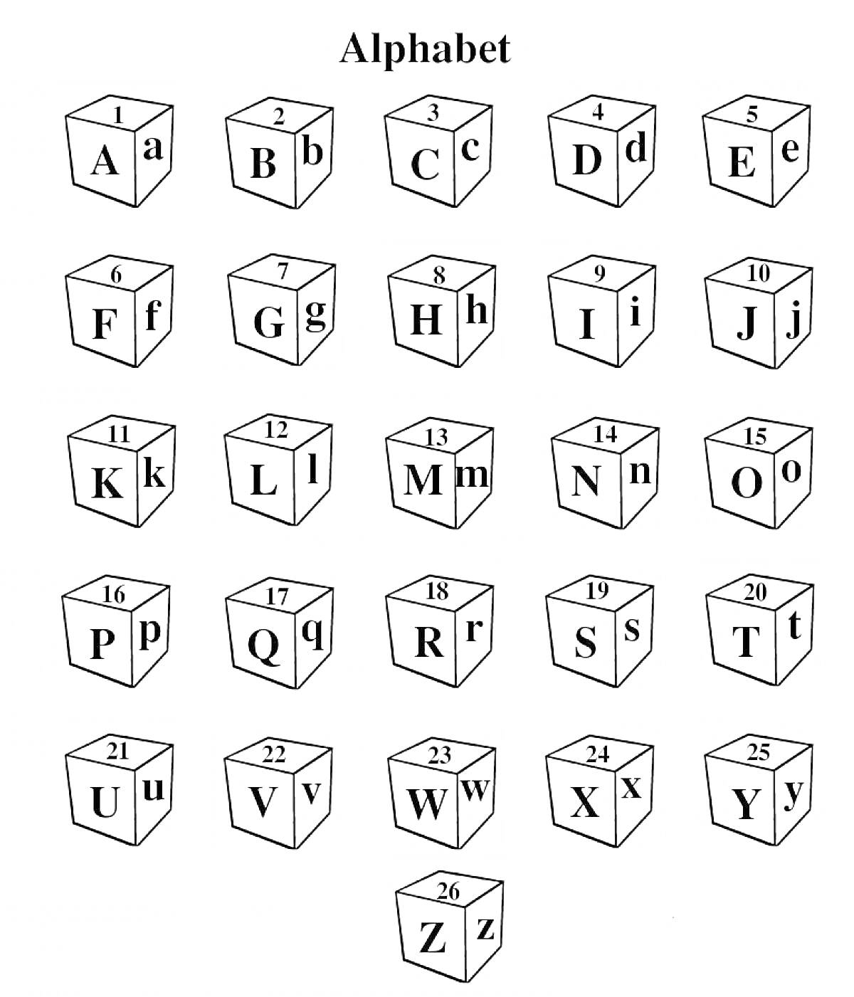 Раскраска Алфавит в кубиках от A до Z