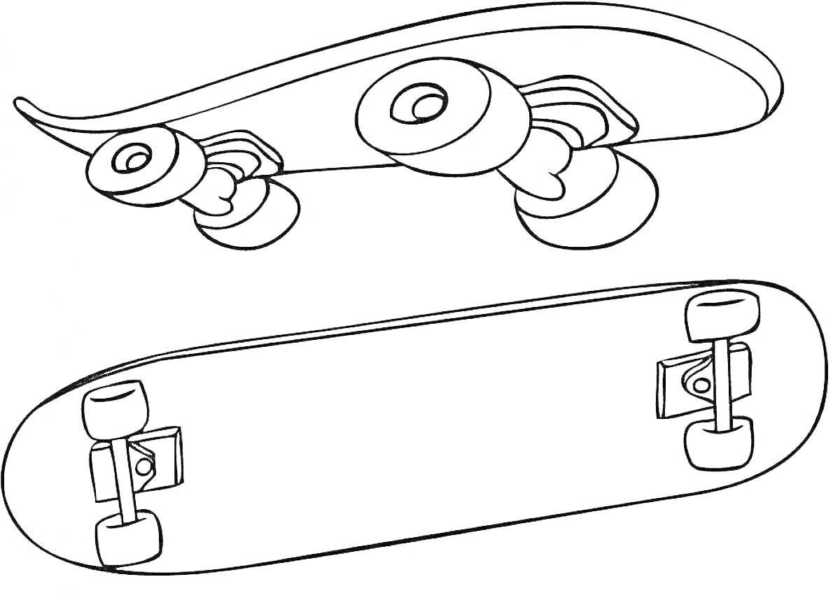 Раскраска два скейтборда, вид сбоку и снизу