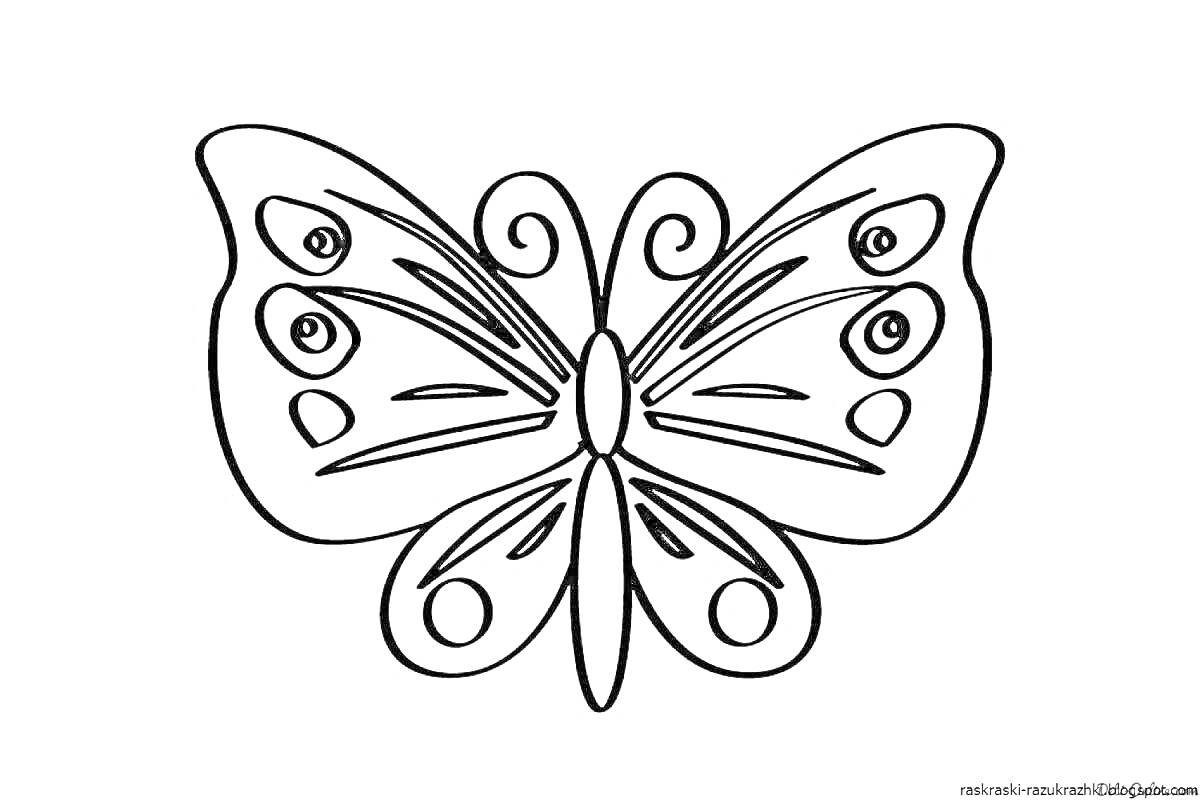 Раскраска Бабочка с узорами на крыльях