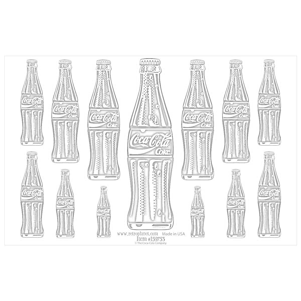 Раскраска Раскраска с десятью бутылками Coca Cola