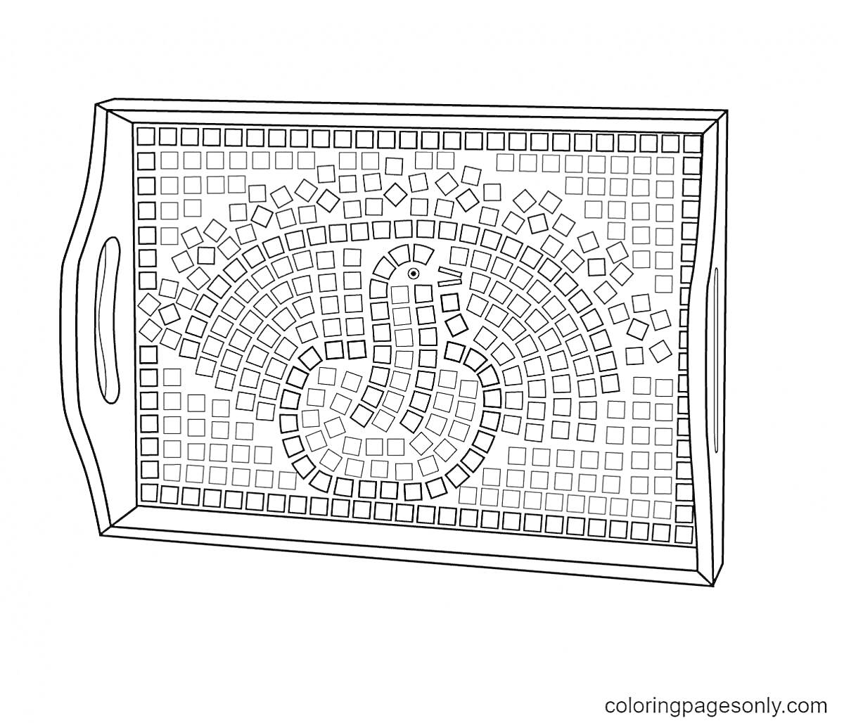 Раскраска Раскраска с изображением подноса с узором павлина из квадратных элементов