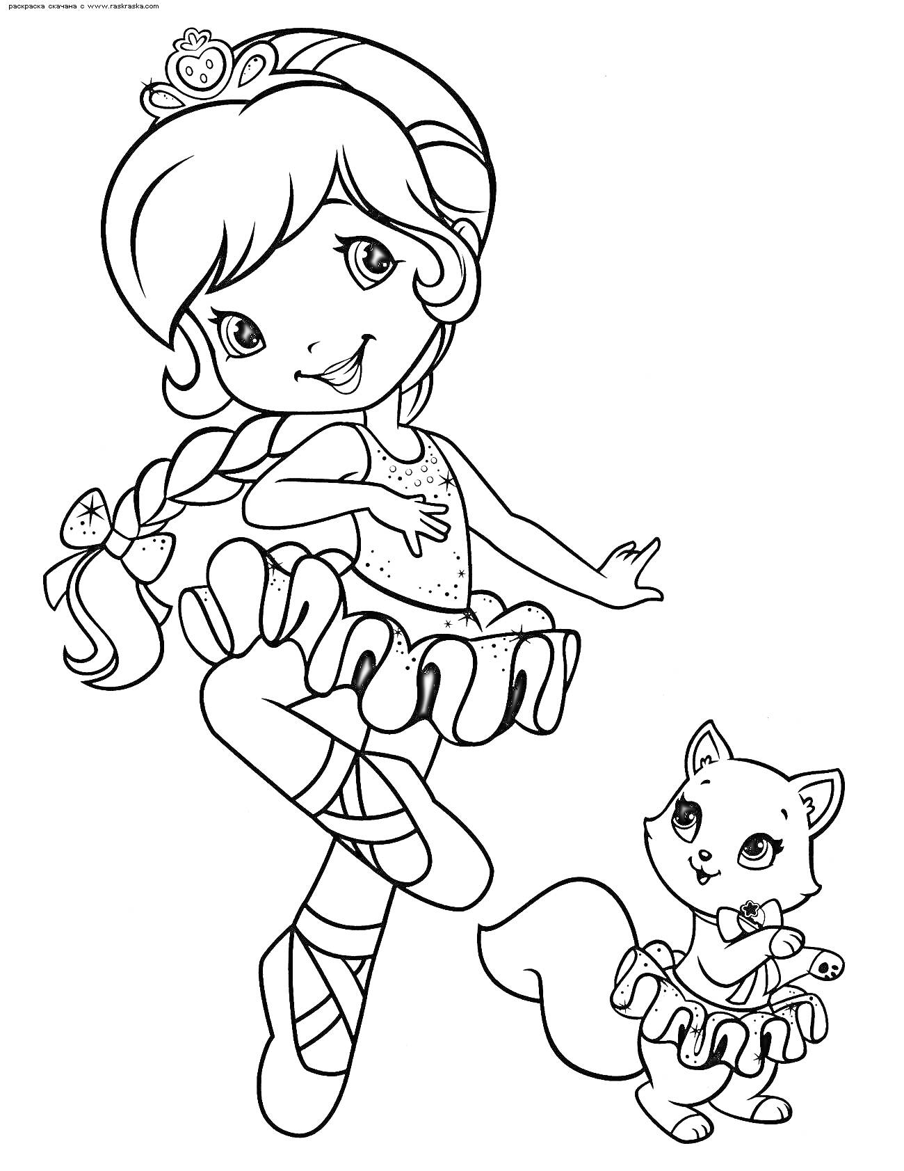 Раскраска Шарлотта Земляничка-балерина с маленькой лисичкой в пачке