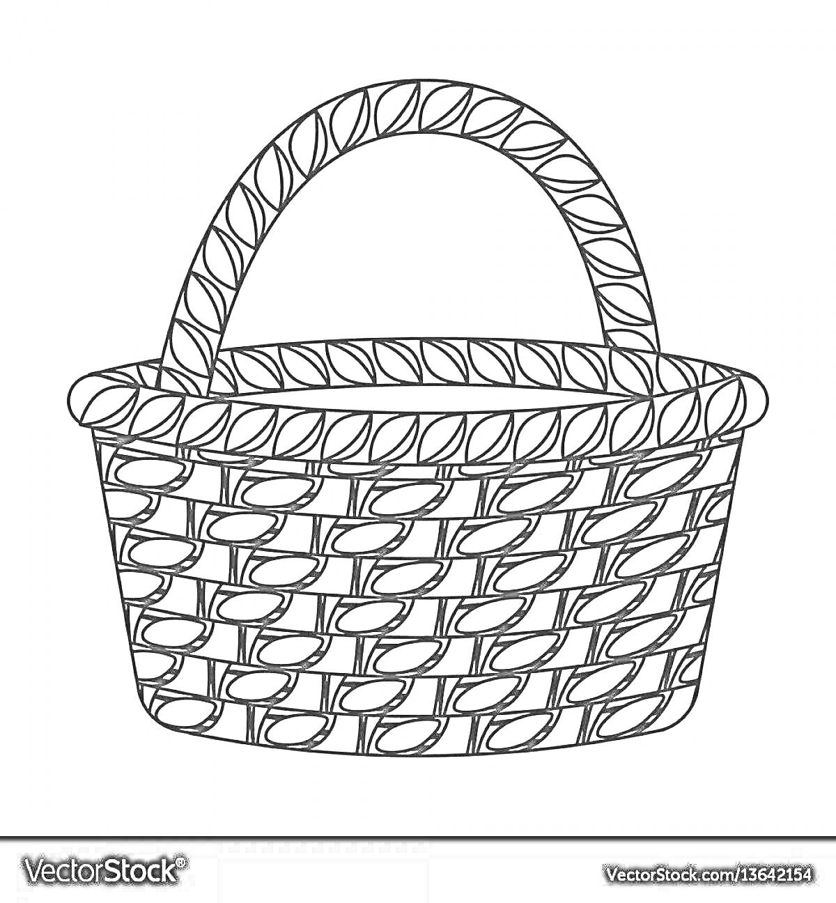 Раскраска Плетёная пустая корзина с ручкой