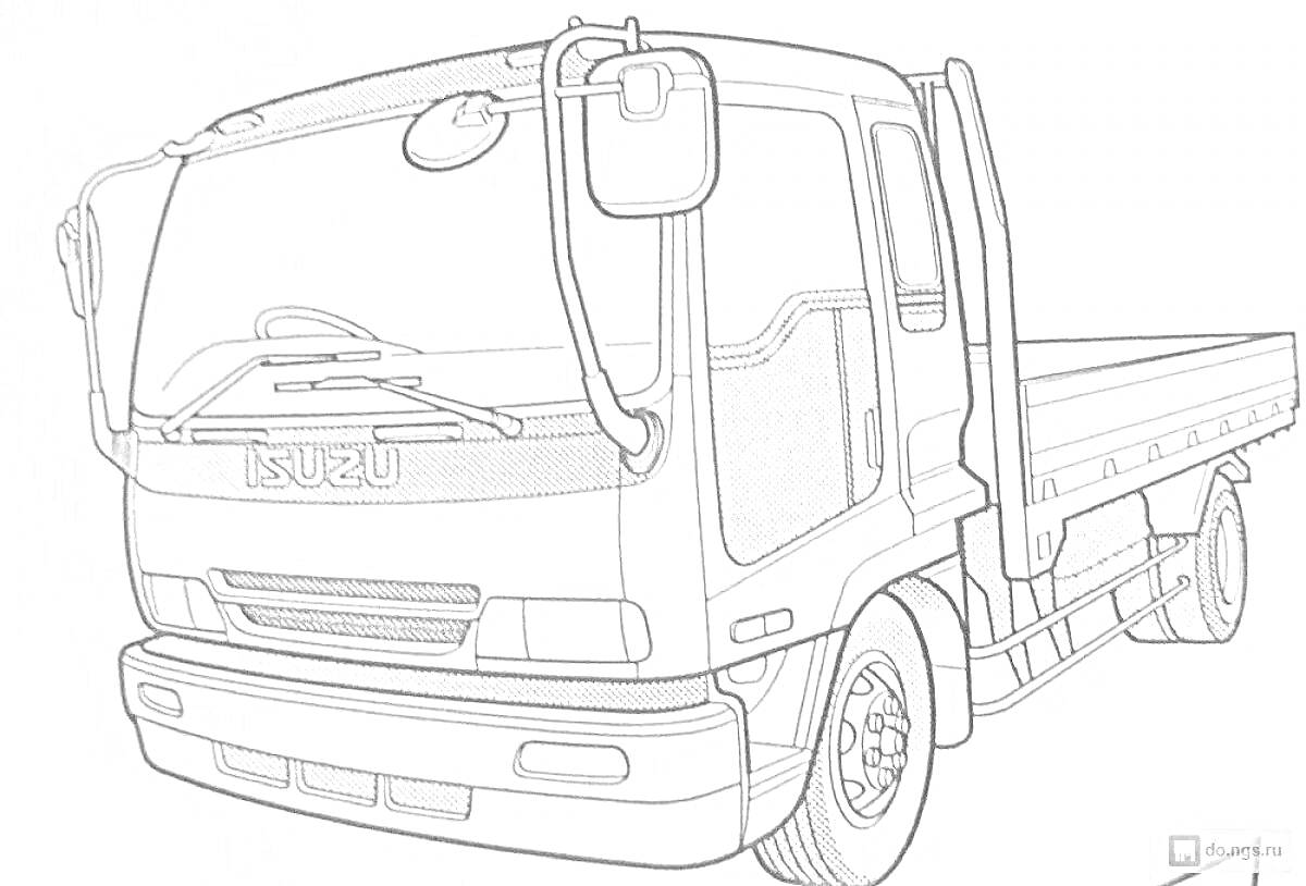 Раскраска Грузовик с плоской платформой (Isuzu)