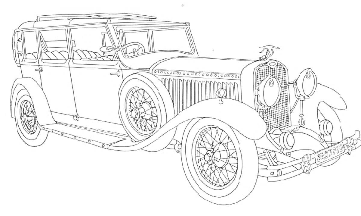 На раскраске изображено: Ретро автомобиль, Классический автомобиль, Винтаж