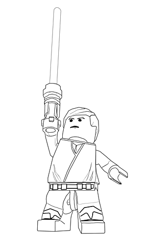 Лего персонаж с поднятым световым мечом