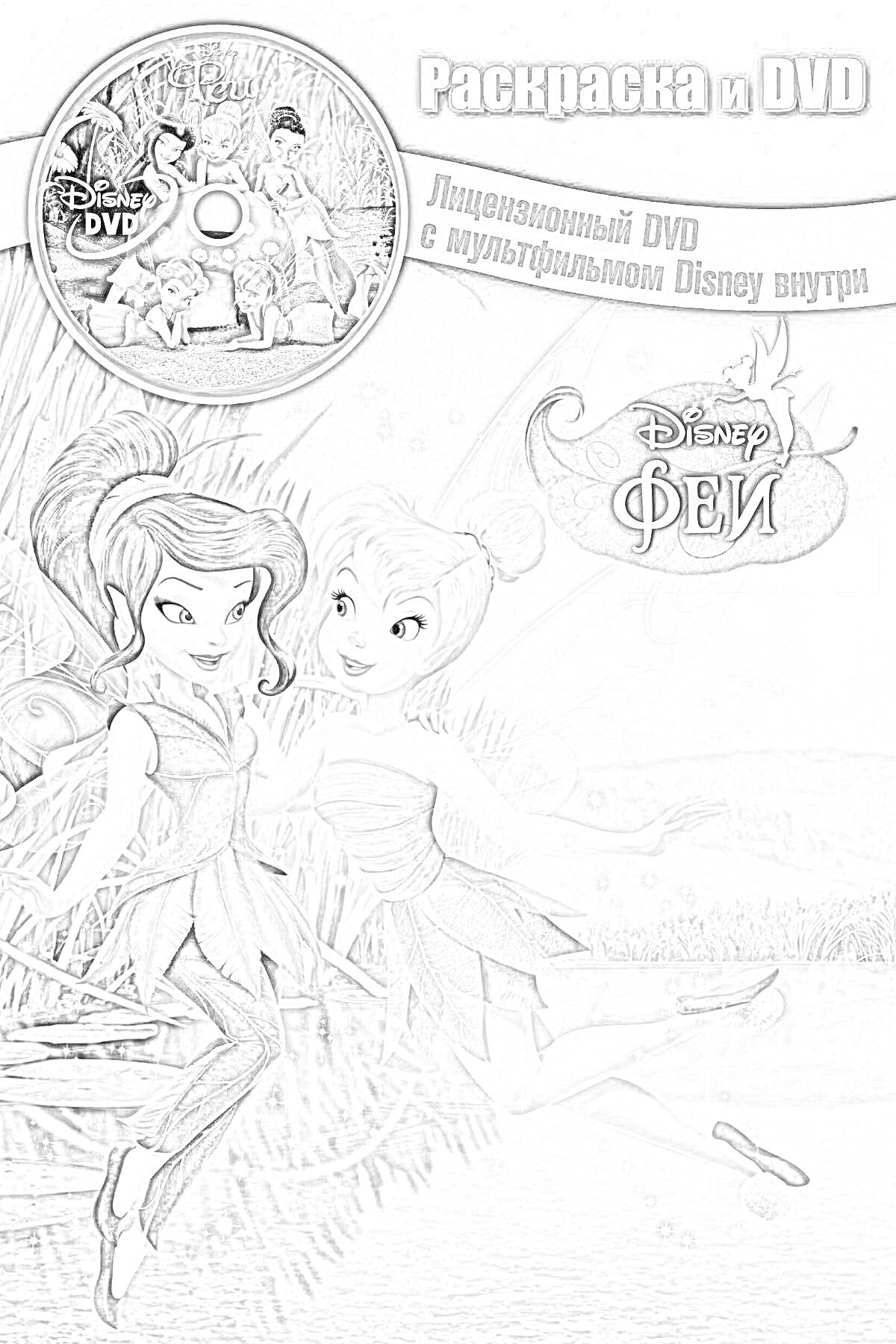 Раскраска Раскраска и DVD. Лицензионный DVD с мультфильмом Disney внутри. Disney. Феи