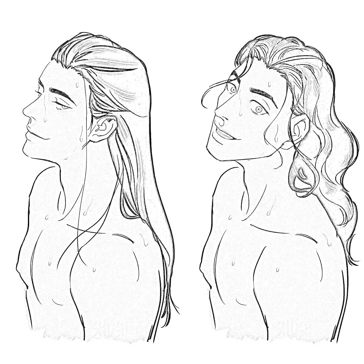 На раскраске изображено: Длинные волосы