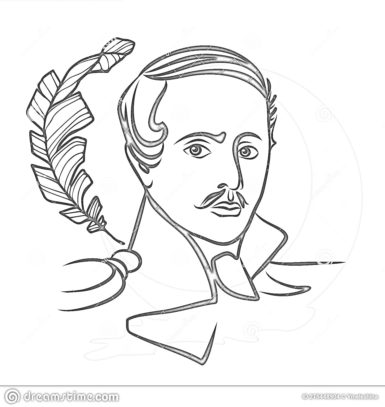 Раскраска Портрет мужчины с усами и пером