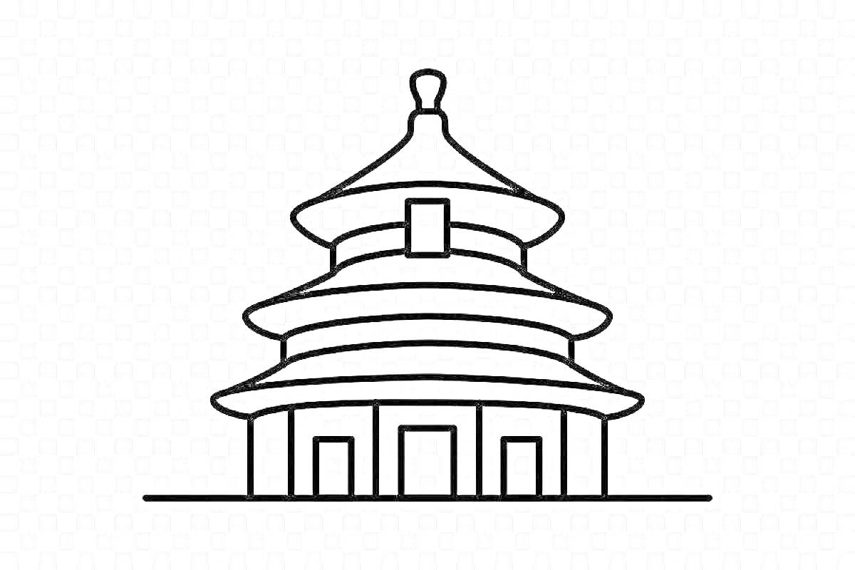 Раскраска Пагода с тремя ярусами и четырьмя дверями
