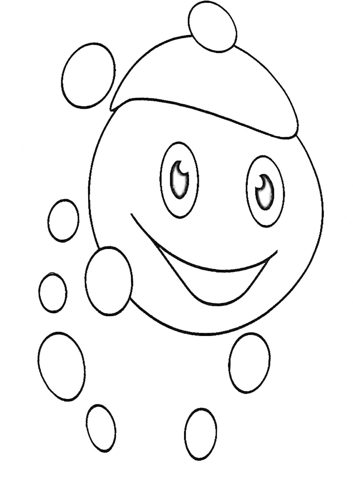 Раскраска Капелька с лицом и пузырями