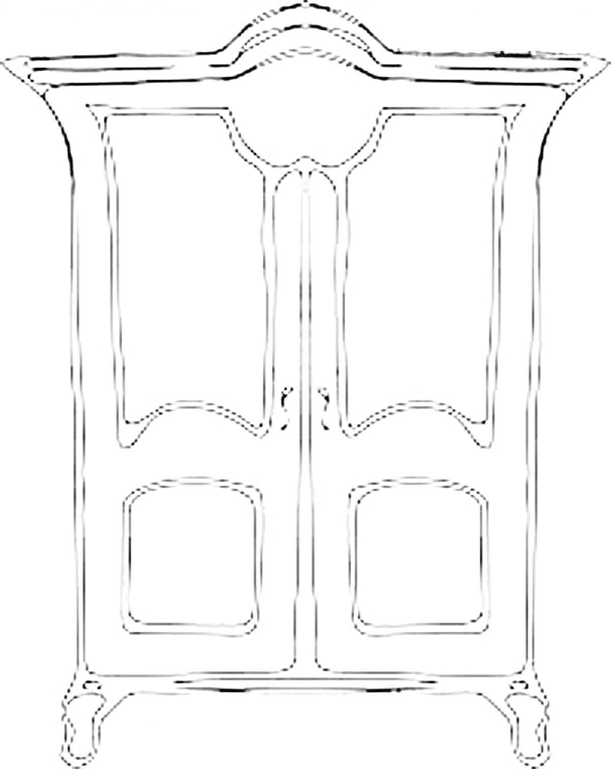 Раскраска Раскраска шкафа с двумя дверцами и декоративными элементами в верхней части
