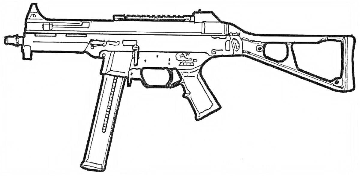Раскраска Чертеж автомата АСР (Assault Submachine Gun) из игры Standoff 2, складной приклад