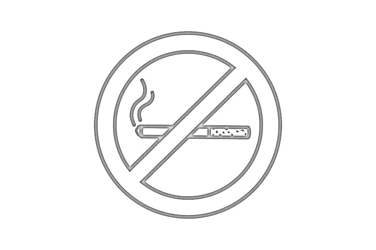 На раскраске изображено: Нет курению, Запрет курения, Знак, Здоровый образ жизни, Безопасность, Предупреждение