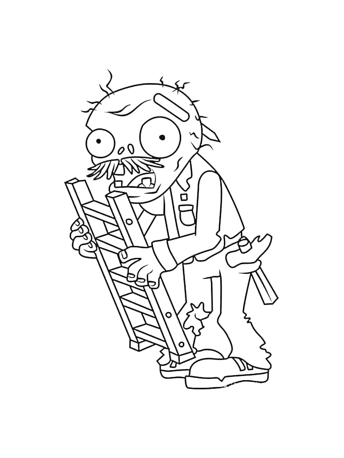 Раскраска Зомби с лестницей и гаечным ключом из 