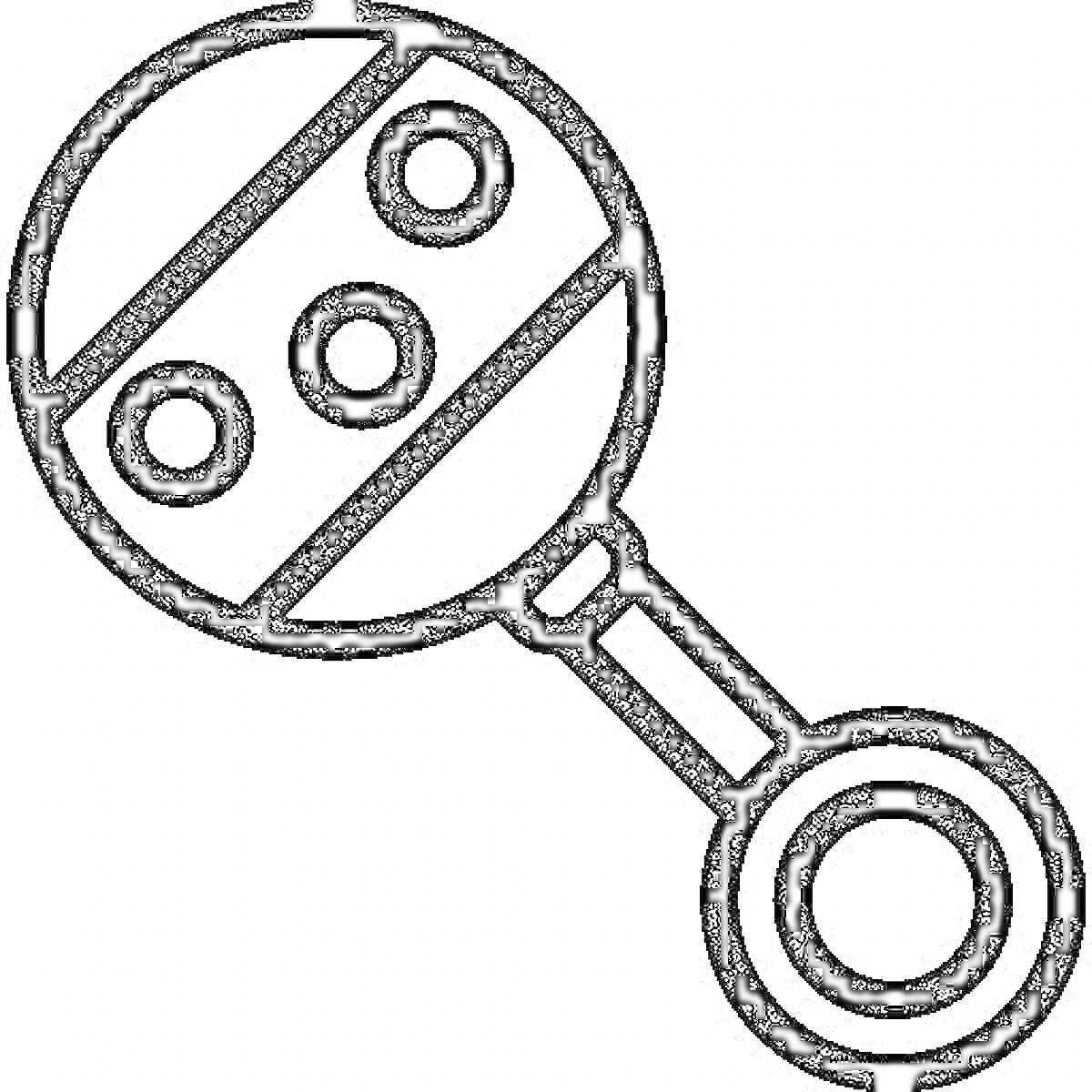 Раскраска Погремушка с круглыми элементами и кольцом