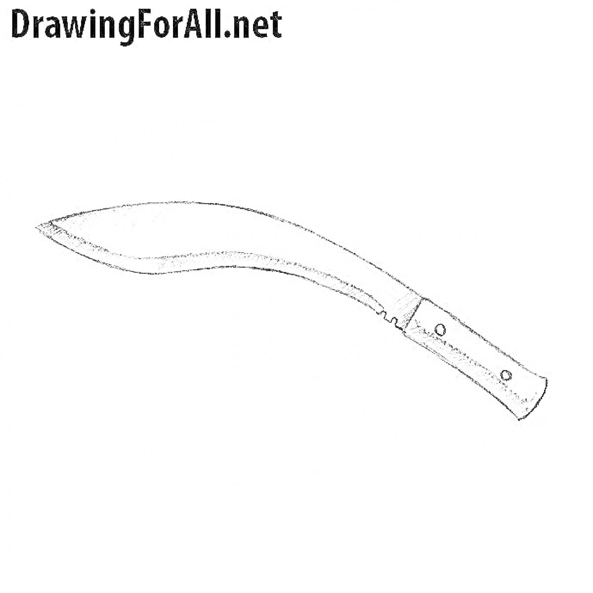 Раскраска Нож кукри с изогнутым клинком и рукояткой с двумя заклепками