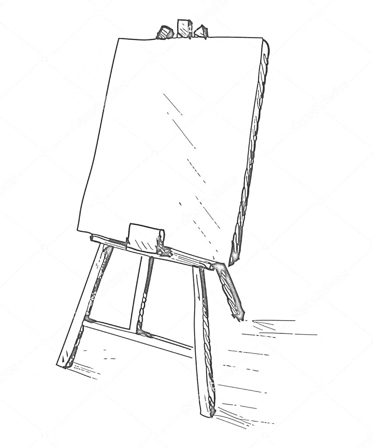 На раскраске изображено: Мольберт, Холст, Кисти, Искусство, Живопись, Художник