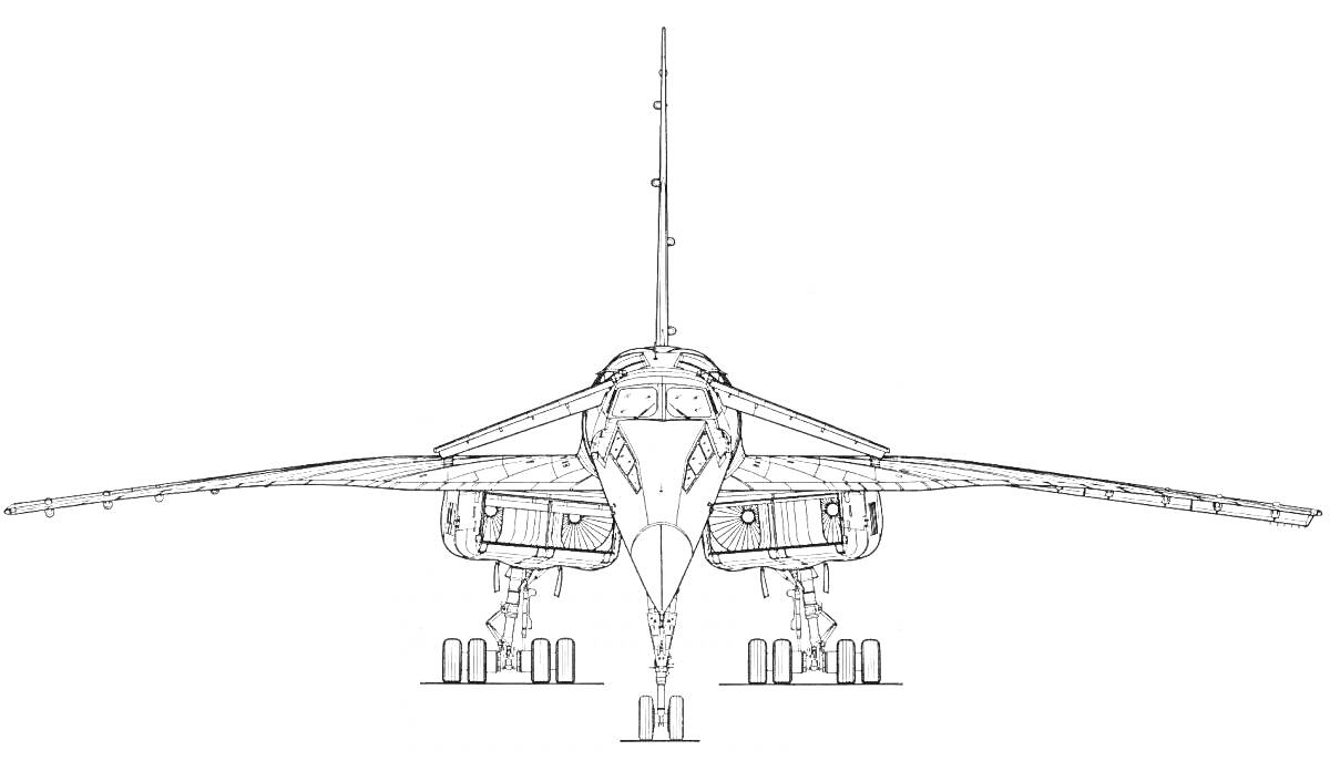 На раскраске изображено: Ту-144, Схема, Шасси