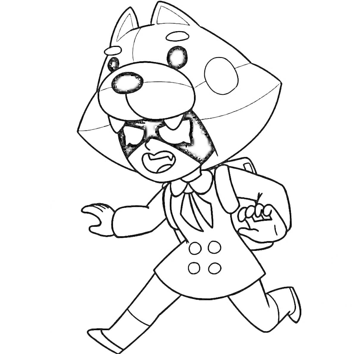 На раскраске изображено: Девочка, Рюкзак, Бег