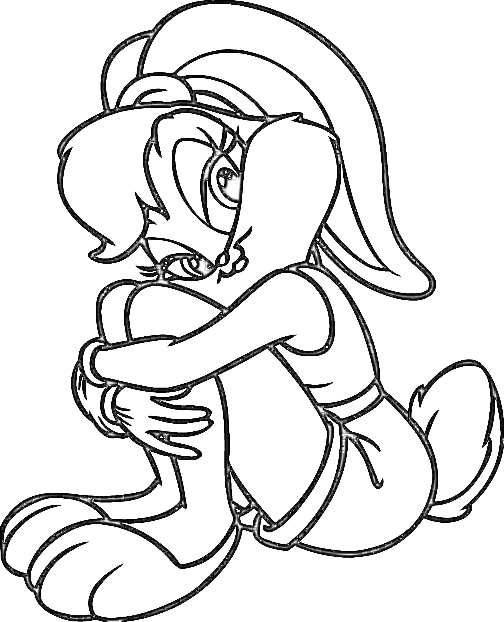 Раскраска Кролик-девочка в спортивной одежде, сидящая с обхваченными коленями