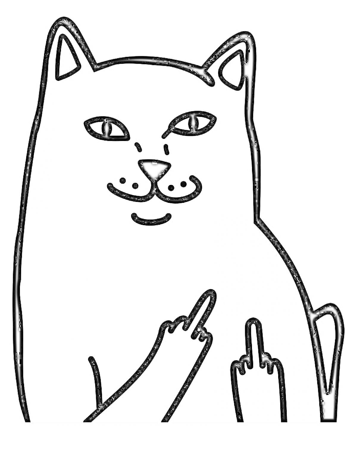 На раскраске изображено: Кот, Юмор, Средний палец, Животные, Жесты