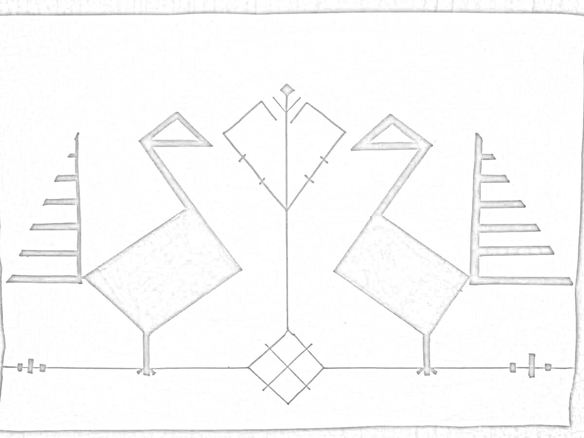 Раскраска Два птицы с геометрическим орнаментом