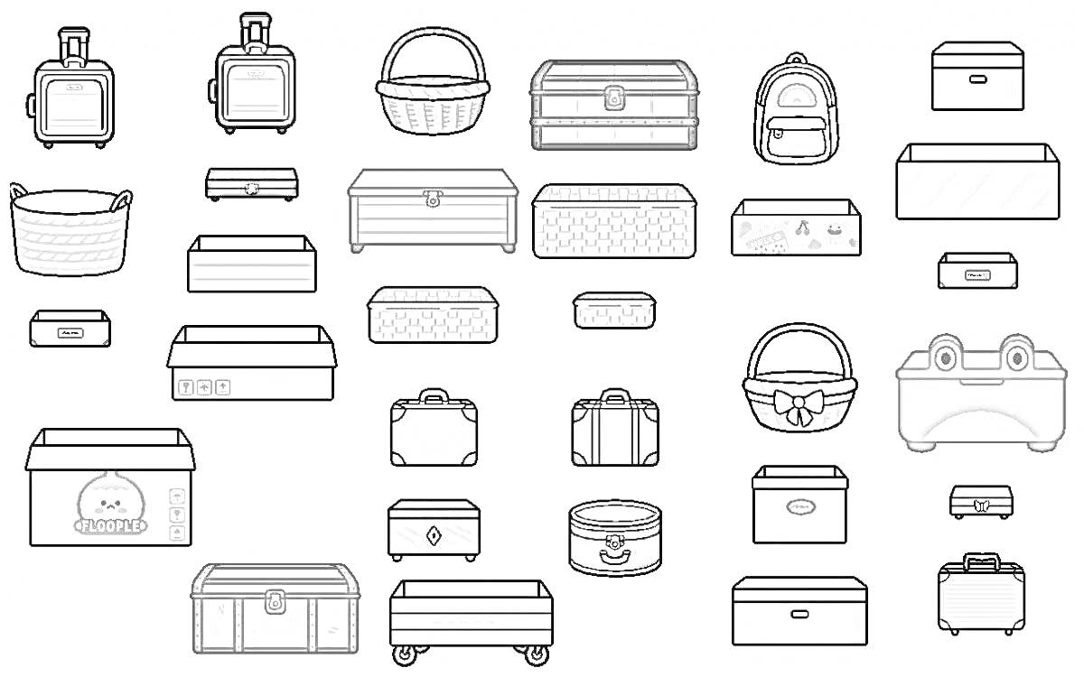 Раскраска Набор для бумажного домика - чемоданы и коробки