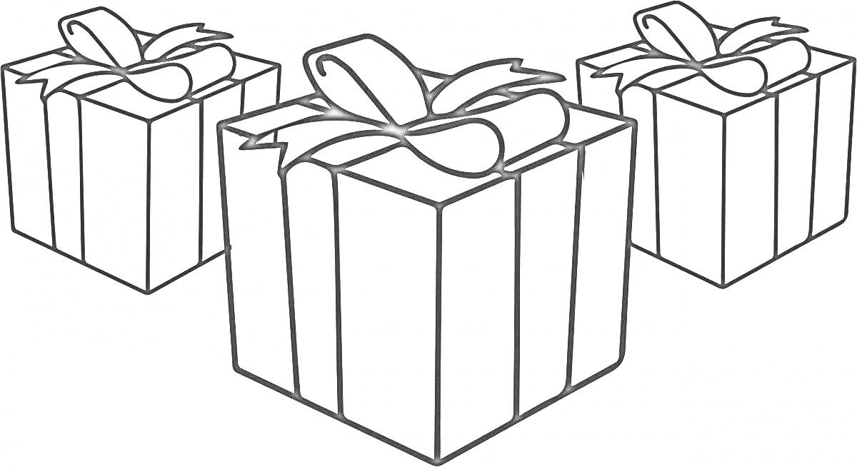 Раскраска Три больших подарка с бантиками