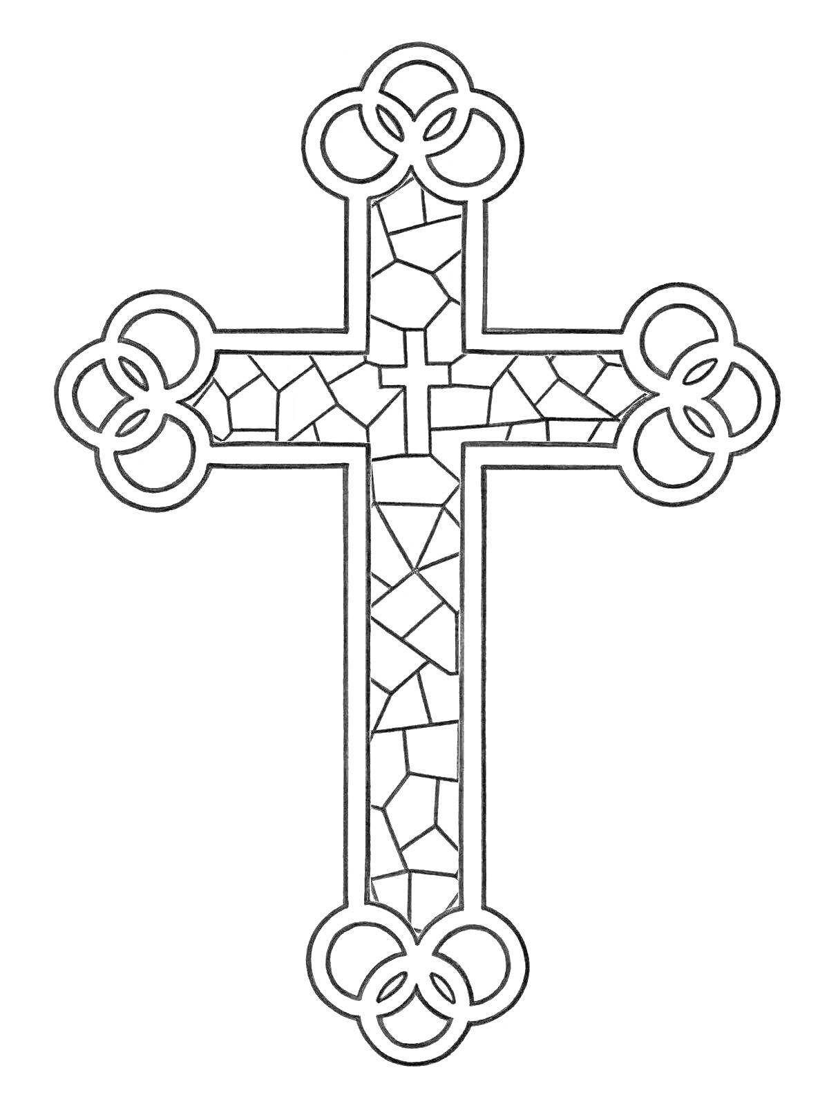 Раскраска Крест с геометрическим узором и узорами из колец на концах