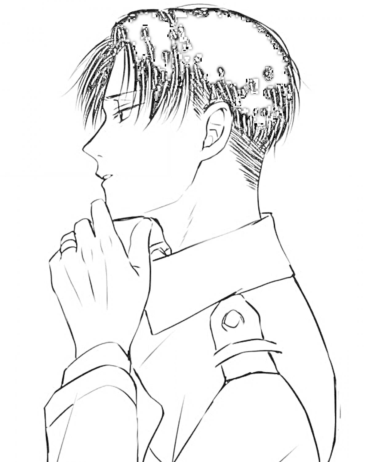 Раскраска Леви Аккерман в профиль в униформе