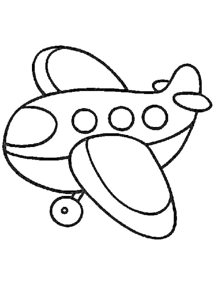 Раскраска Самолет с тремя иллюминаторами и шасси