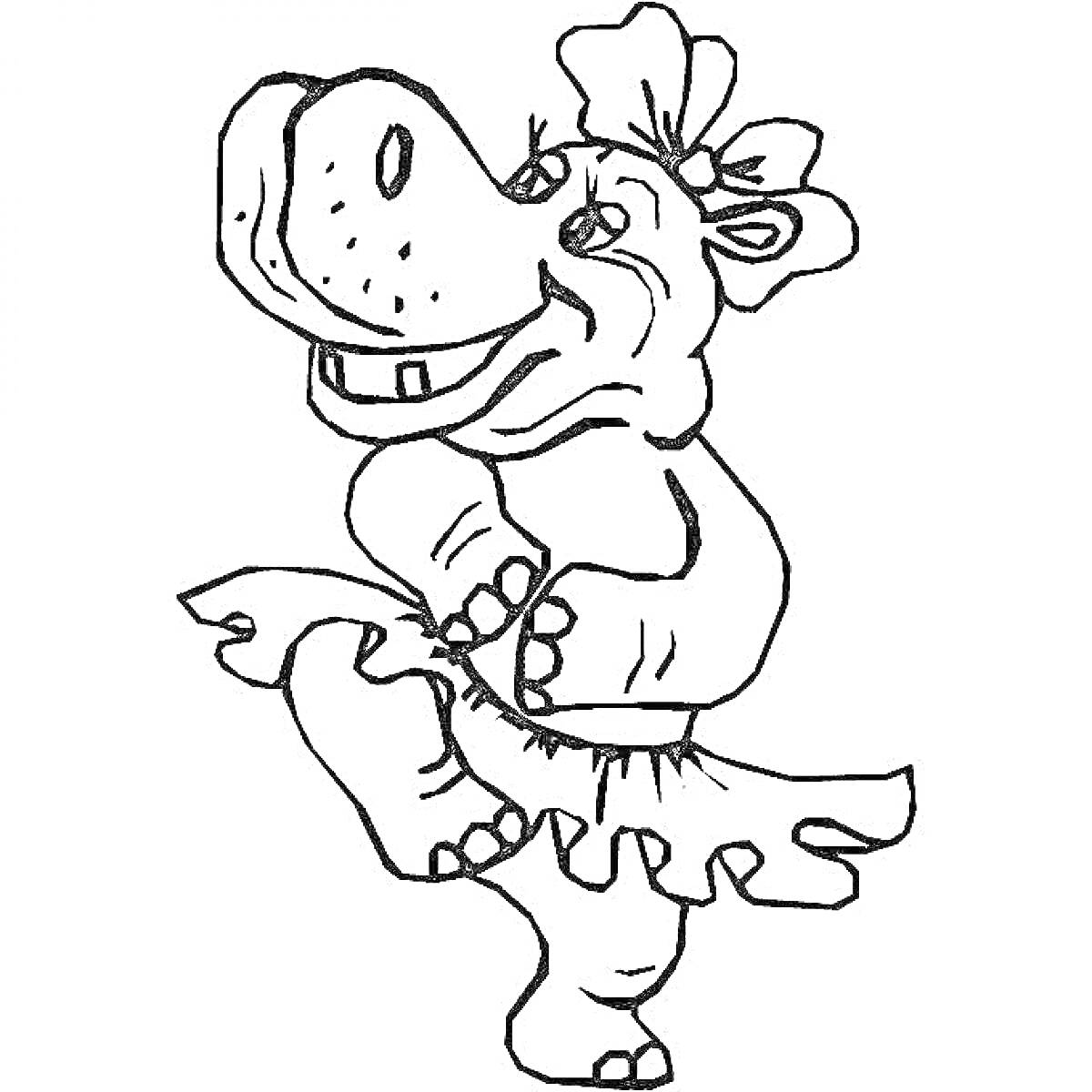 Раскраска Бегемот в танцевальной пачке с цветком на голове