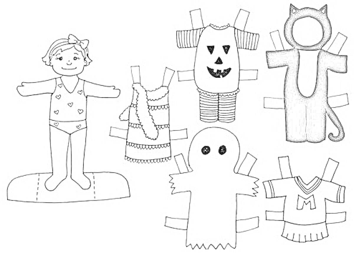 На раскраске изображено: Кукла, Тока Бока, Одежда, Тыква, Свитер