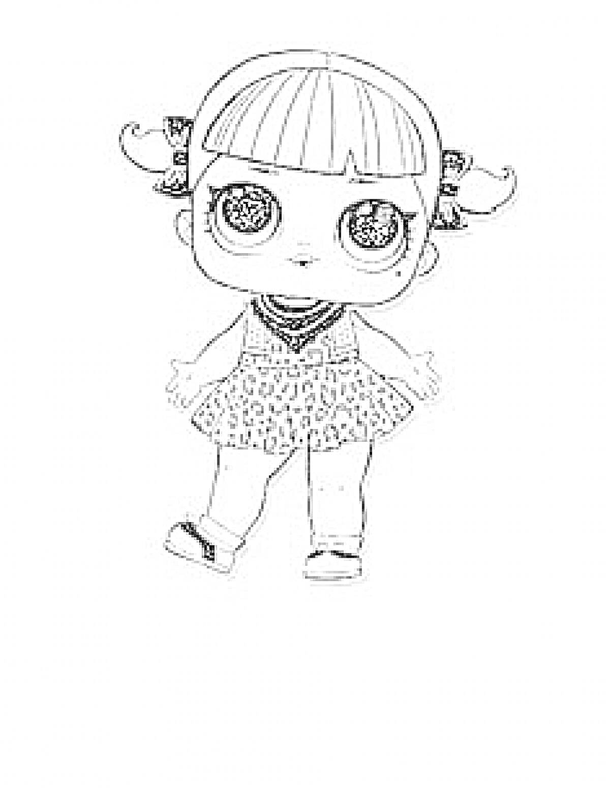  Кукла Лол с двуцветным платьем и двумя хвостиками