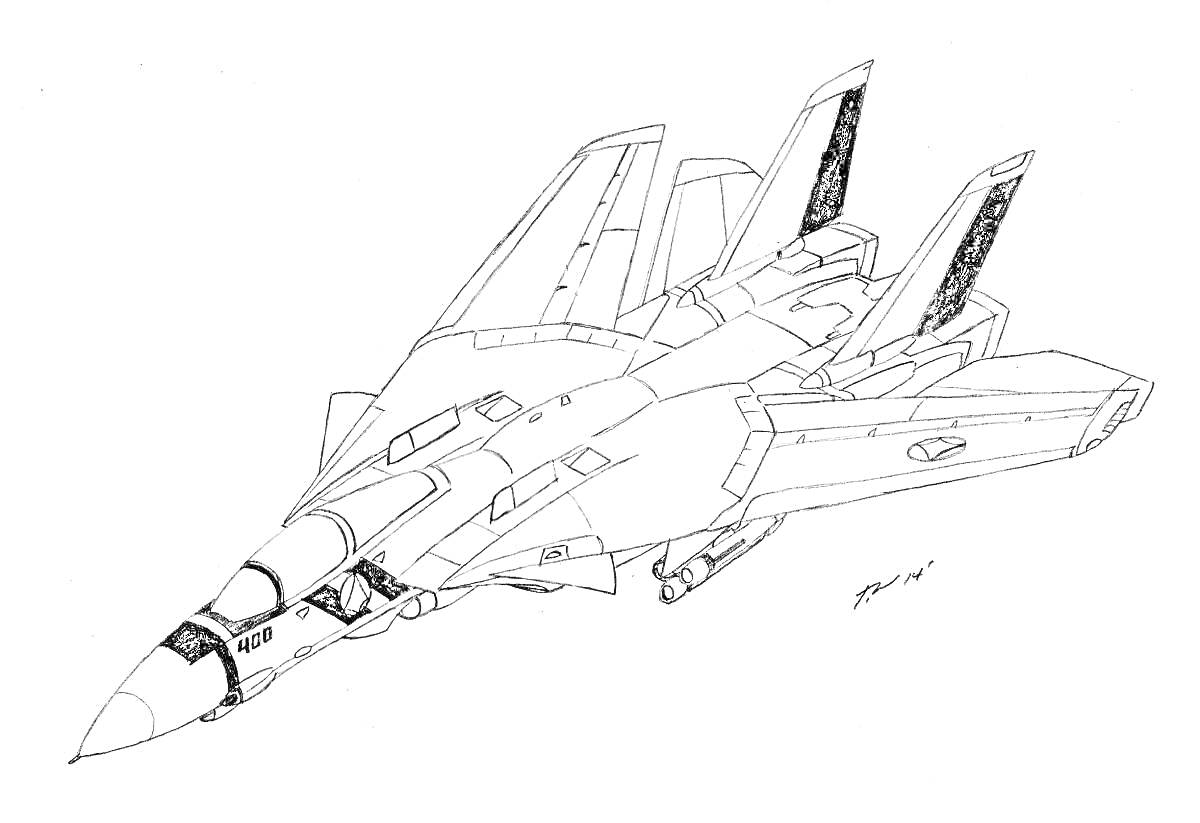 Изображение истребителя Су-57 с подробными элементами, включая крылья, фюзеляж, кокпит, воздухозаборники и хвостовые стабилизаторы