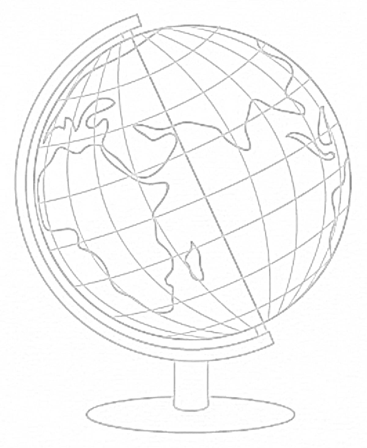 На раскраске изображено: Глобус, География, Земля, Континенты, Океаны, Подставка