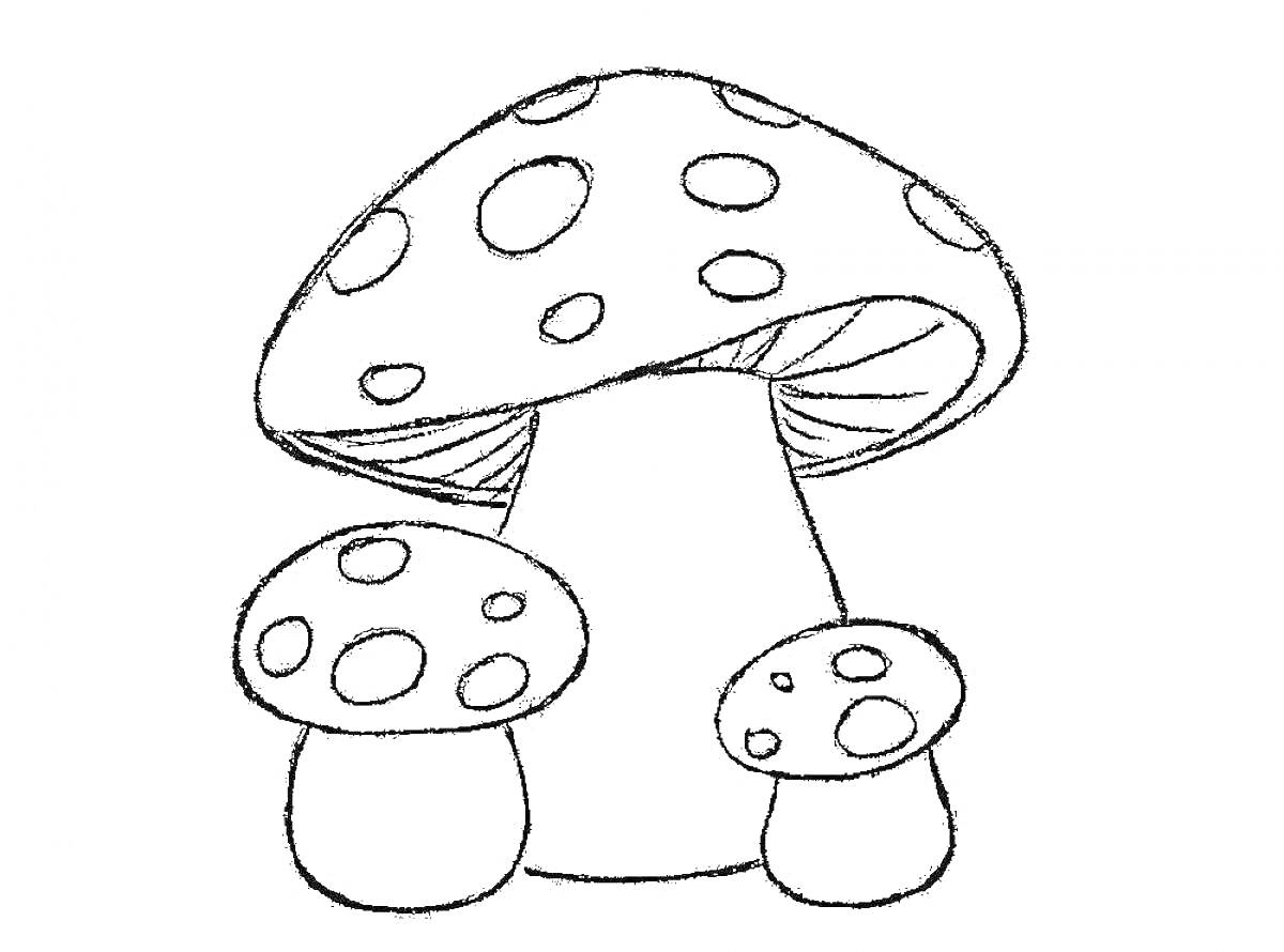 На раскраске изображено: Мухомор, Три гриба