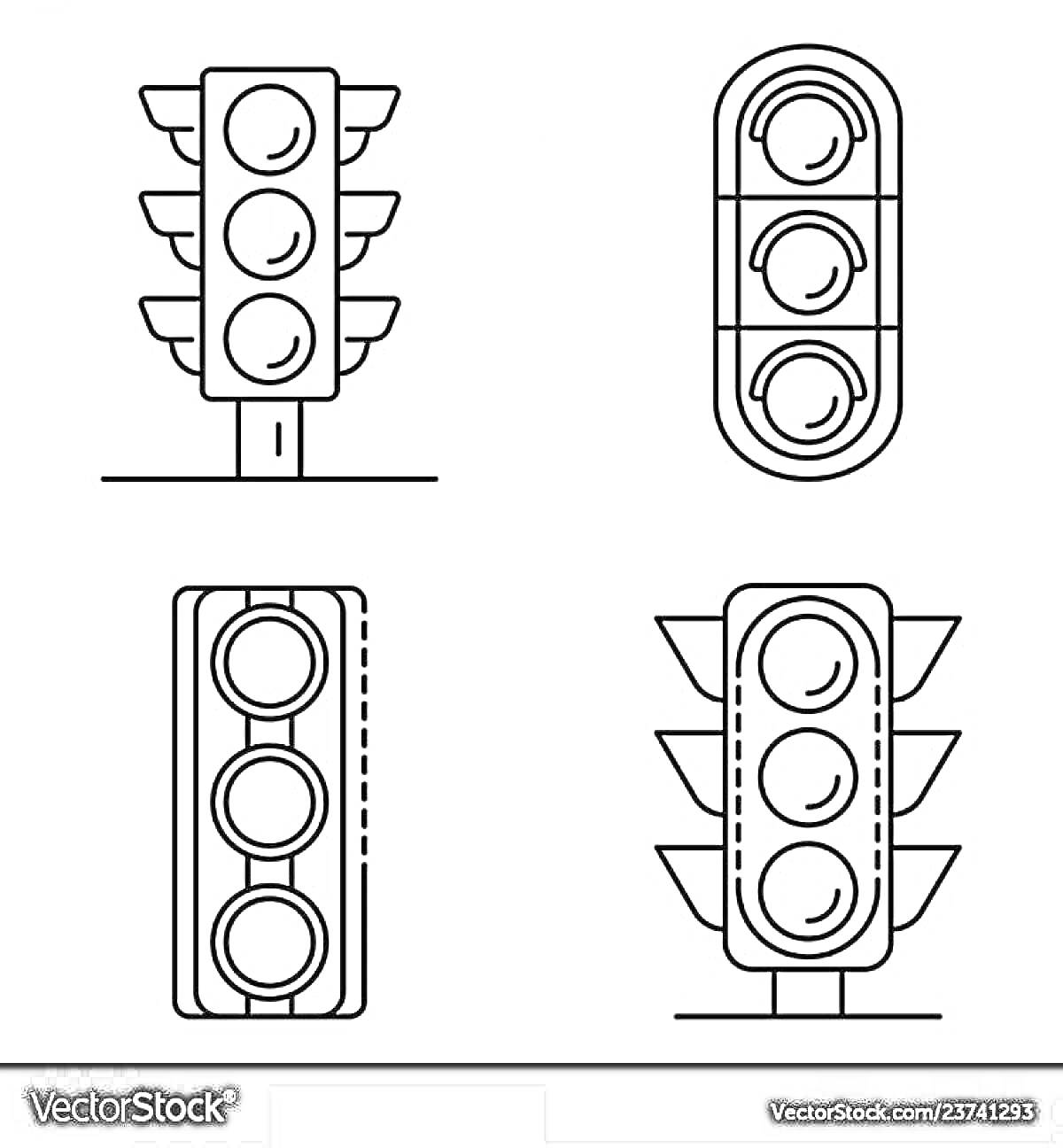 Раскраска Раскраска светофор с четырьмя различными видами светофоров