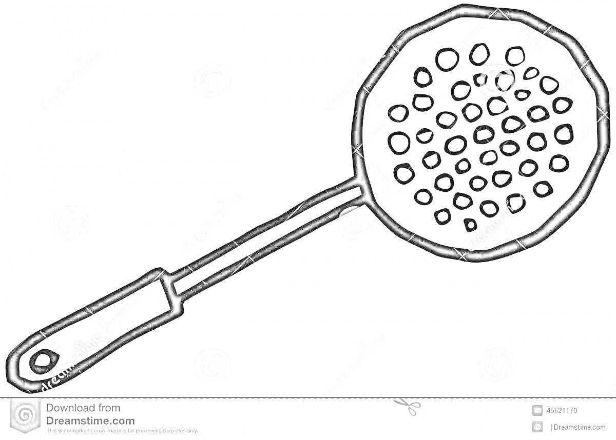 Раскраска Сито с длинной ручкой и круглыми отверстиями