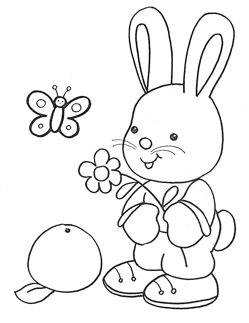 На раскраске изображено: Зайчик, Бабочка, Мячик, Улыбка, Для мальчиков, 3 года, 4 года, Цветы