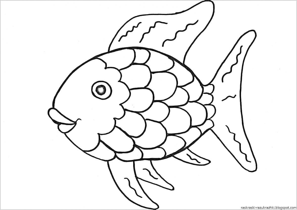 На раскраске изображено: Рыба, Плавники, Чешуя, Для детей, Животные, Морские животные