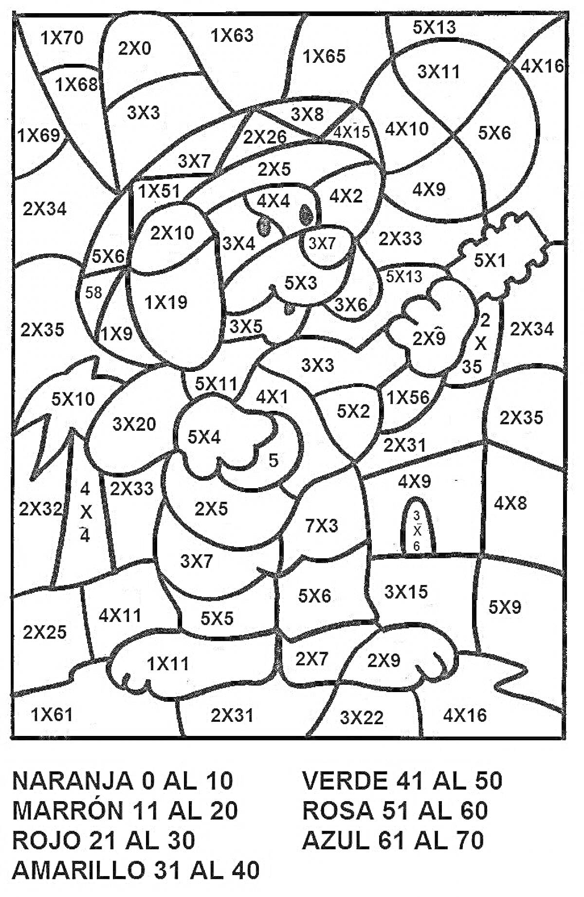 Раскраска Собака в шляпе с палкой, математическая раскраска сферой чисел в пределах 100