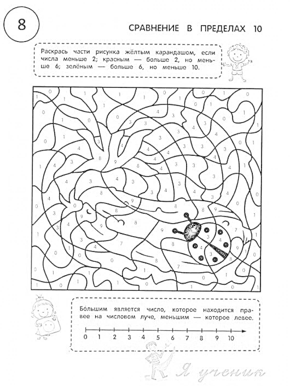 Раскраска раскраска — состав числа до 10 с изображением божьей коровки