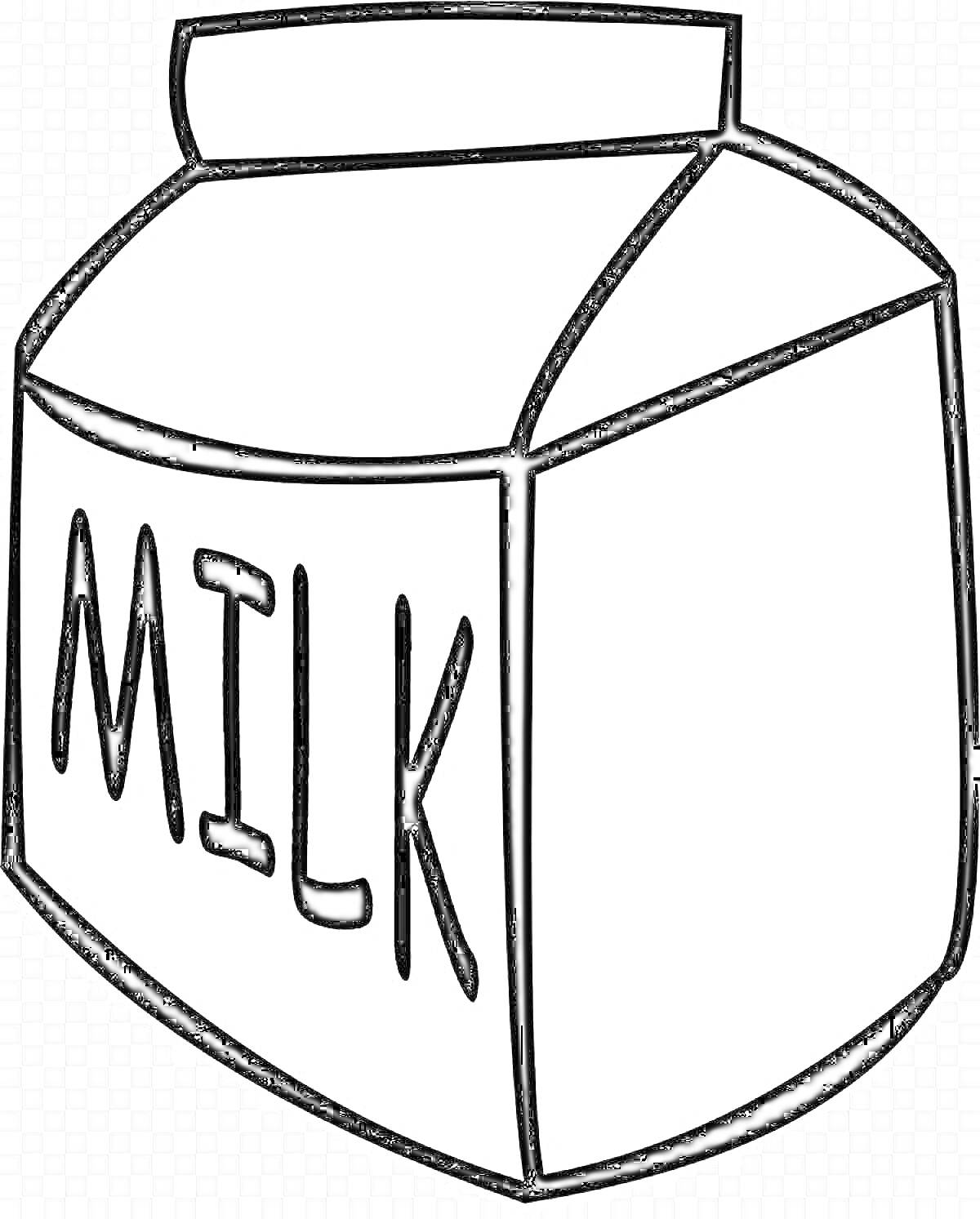 Раскраска картонная коробка молока с надписью MILK